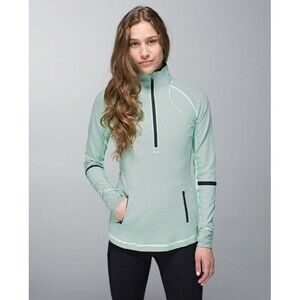 Lululemon Race with Grace Half Zip, Mint Black Stripe. size 6